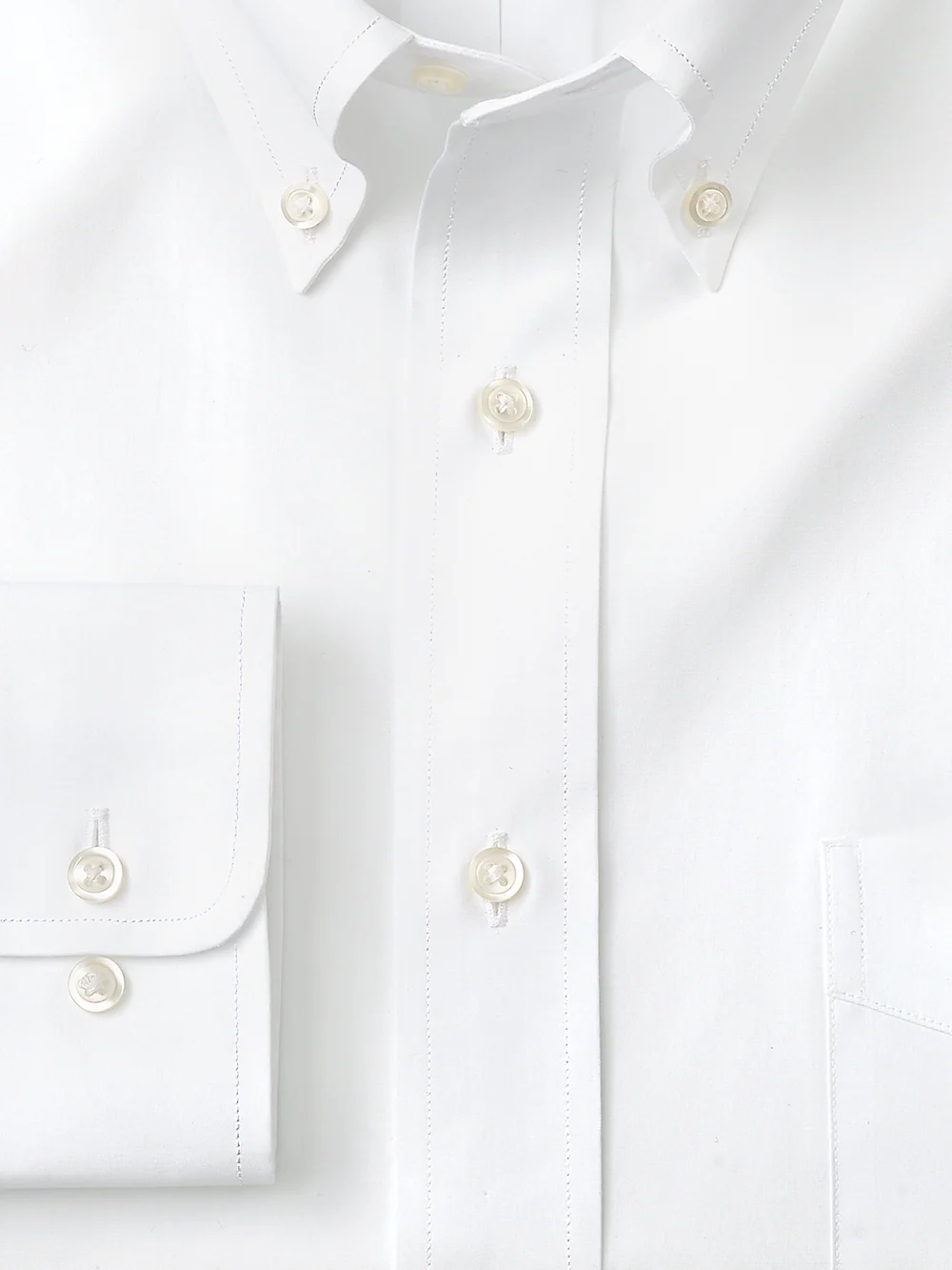 Pure Cotton Broadcloth Solid Color Button Down Collar Dress Shirt - Blue - Image 2