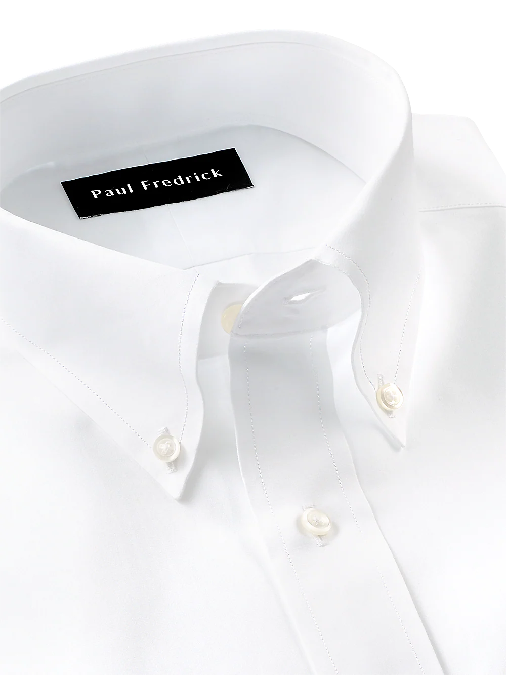 Pure Cotton Broadcloth Solid Color Button Down Collar Dress Shirt - Blue - Image 3