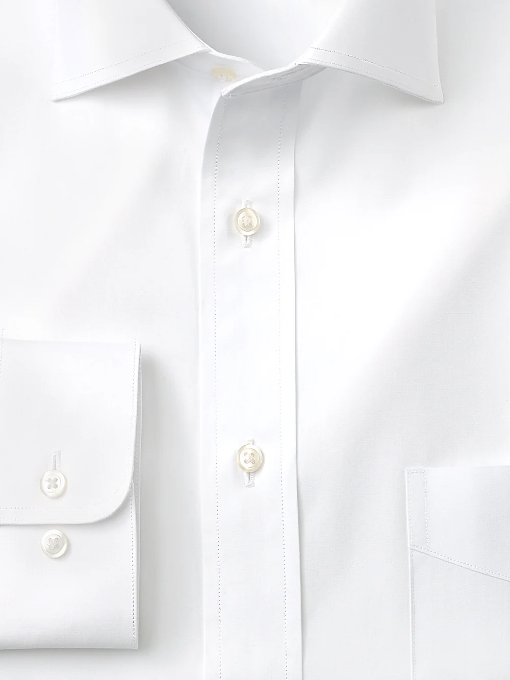 Pure Cotton Broadcloth Solid Color Cutaway Spread Collar Dress Shirt - White - Image 2