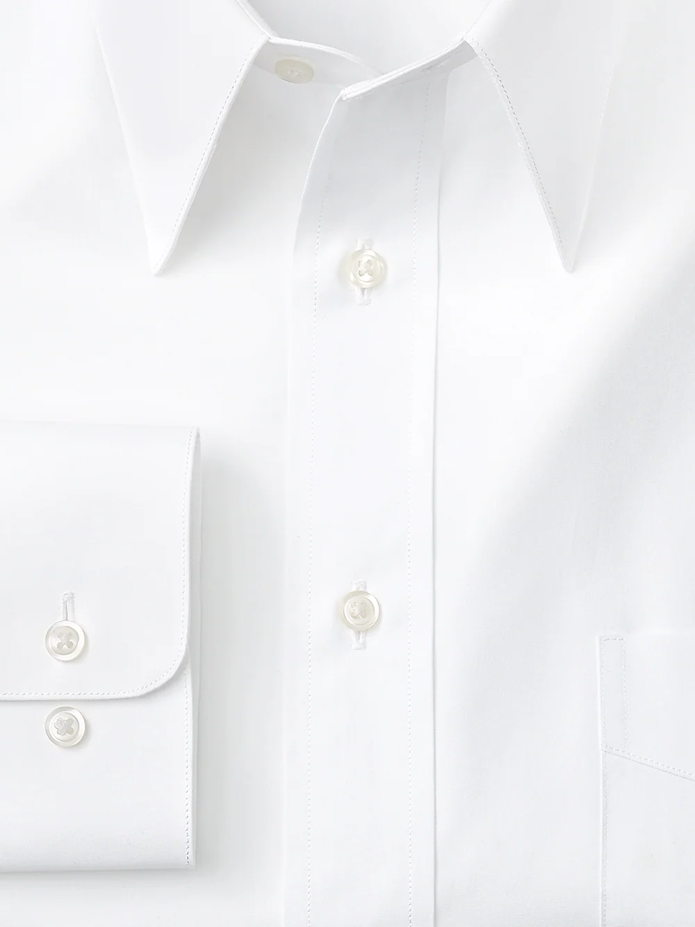 Pure Cotton Broadcloth Solid Color Edge-stitched Straight Collar Dress Shirt - White - Image 2