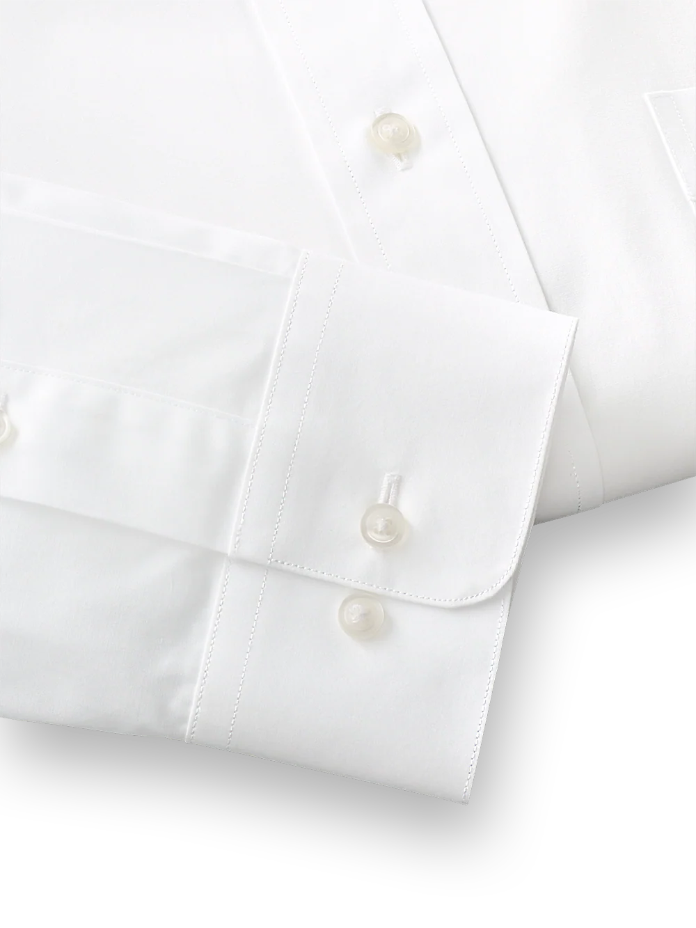Pure Cotton Broadcloth Solid Color Edge-stitched Straight Collar Dress Shirt - White - Image 4