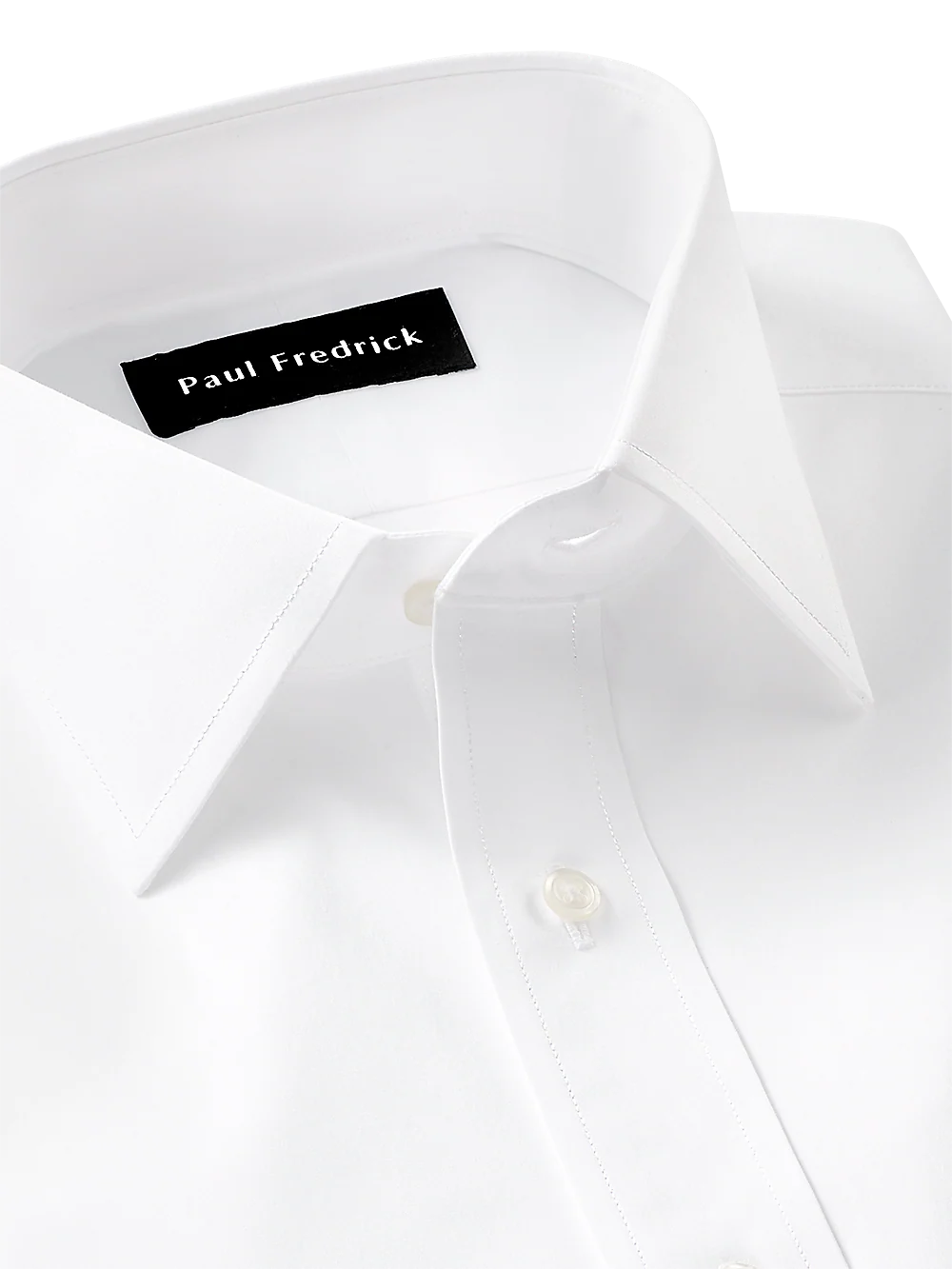 Pure Cotton Broadcloth Solid Color Spread Collar Dress Shirt - White - Image 3