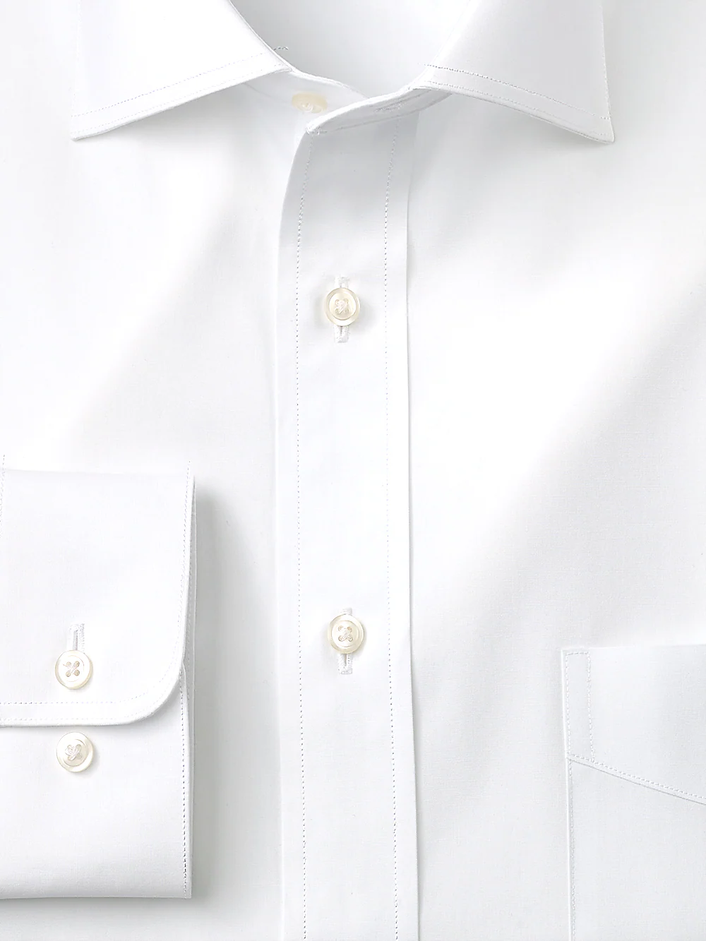 Pure Cotton Broadcloth Solid Color Spread Collar Dress Shirt - White - Image 2