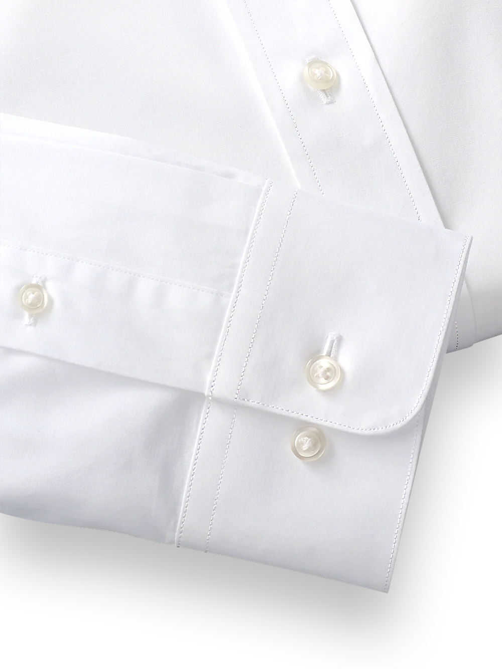 Pure Cotton Broadcloth Solid Color Spread Collar Dress Shirt - White - Image 4