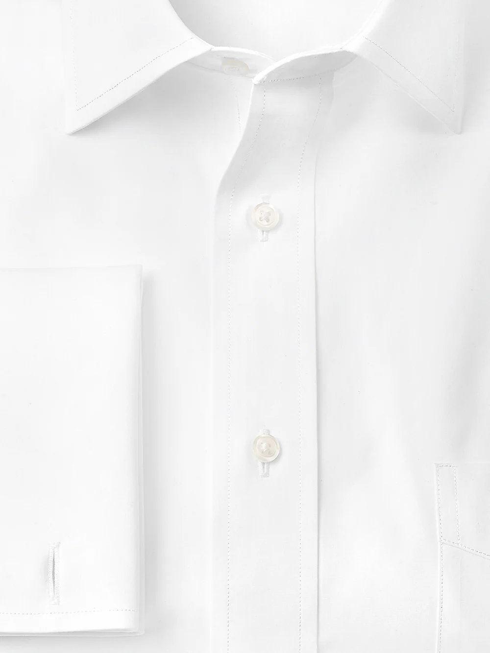 Pure Cotton Broadcloth Solid Color Spread Collar French Cuff Dress Shirt - White - Image 3