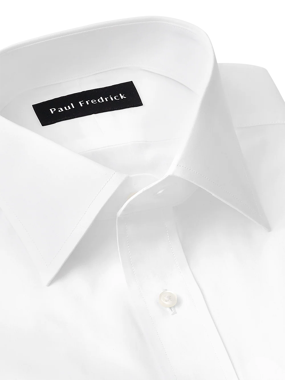Pure Cotton Broadcloth Solid Color Spread Collar French Cuff Dress Shirt - White - Image 4