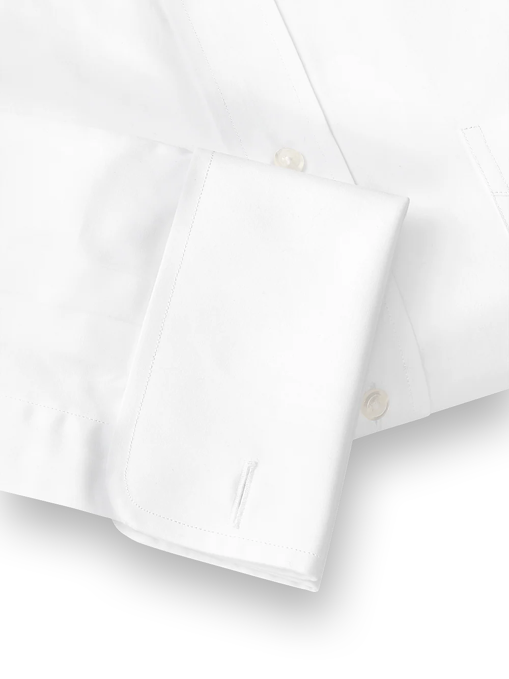 Pure Cotton Broadcloth Solid Color Spread Collar French Cuff Dress Shirt - White - Image 5