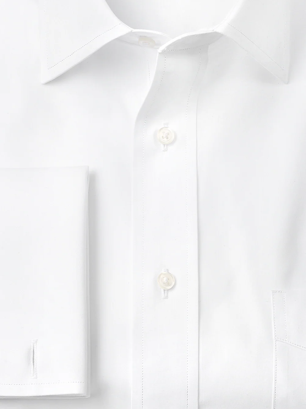 Pure Cotton Broadcloth Spread Collar French Cuff Dress Shirt - White - Image 3