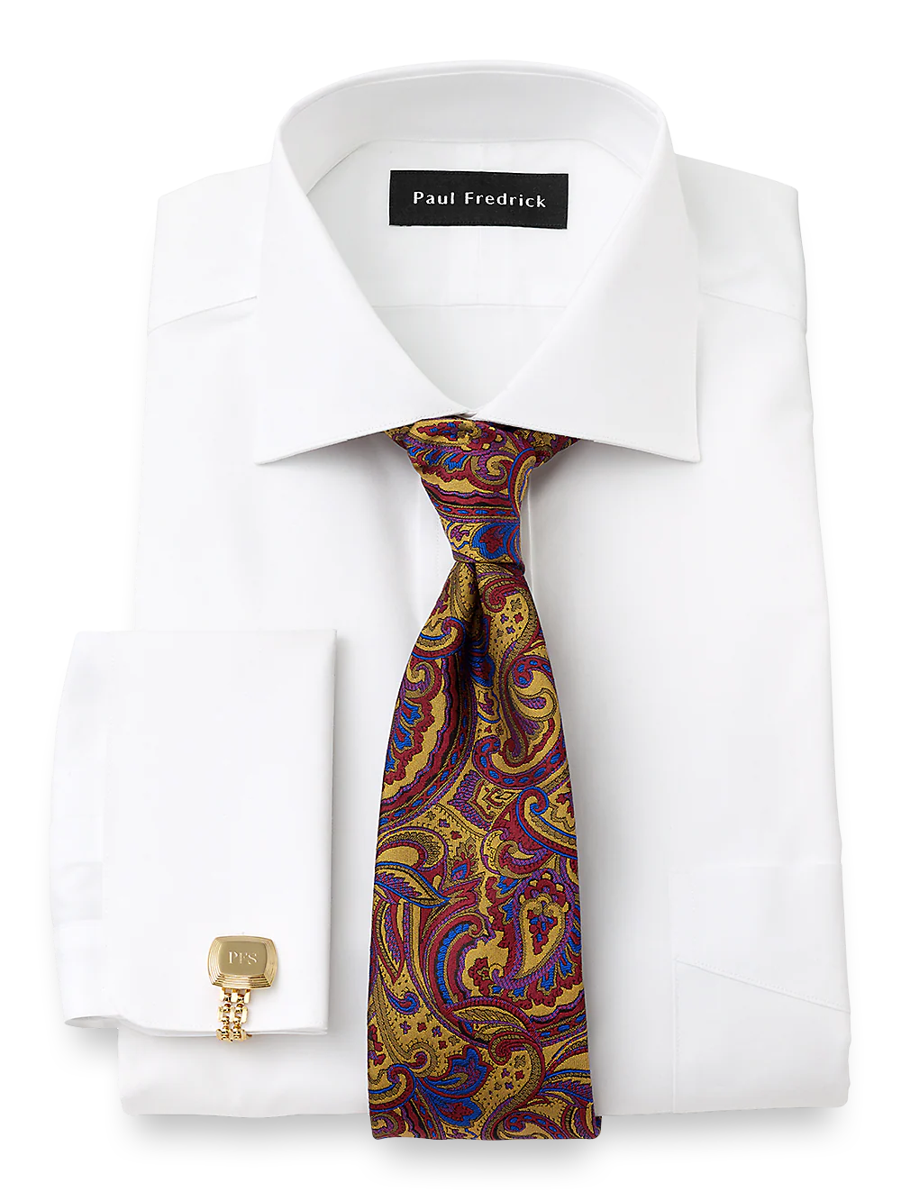 Pure Cotton Broadcloth Spread Collar French Cuff Dress Shirt - White - Image 2