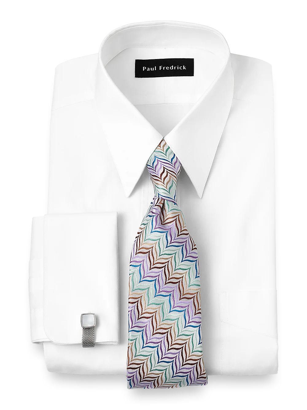 Pure Cotton Pinpoint Edge-stitched Straight Collar French Cuff Dress Shirt - White - Image 2