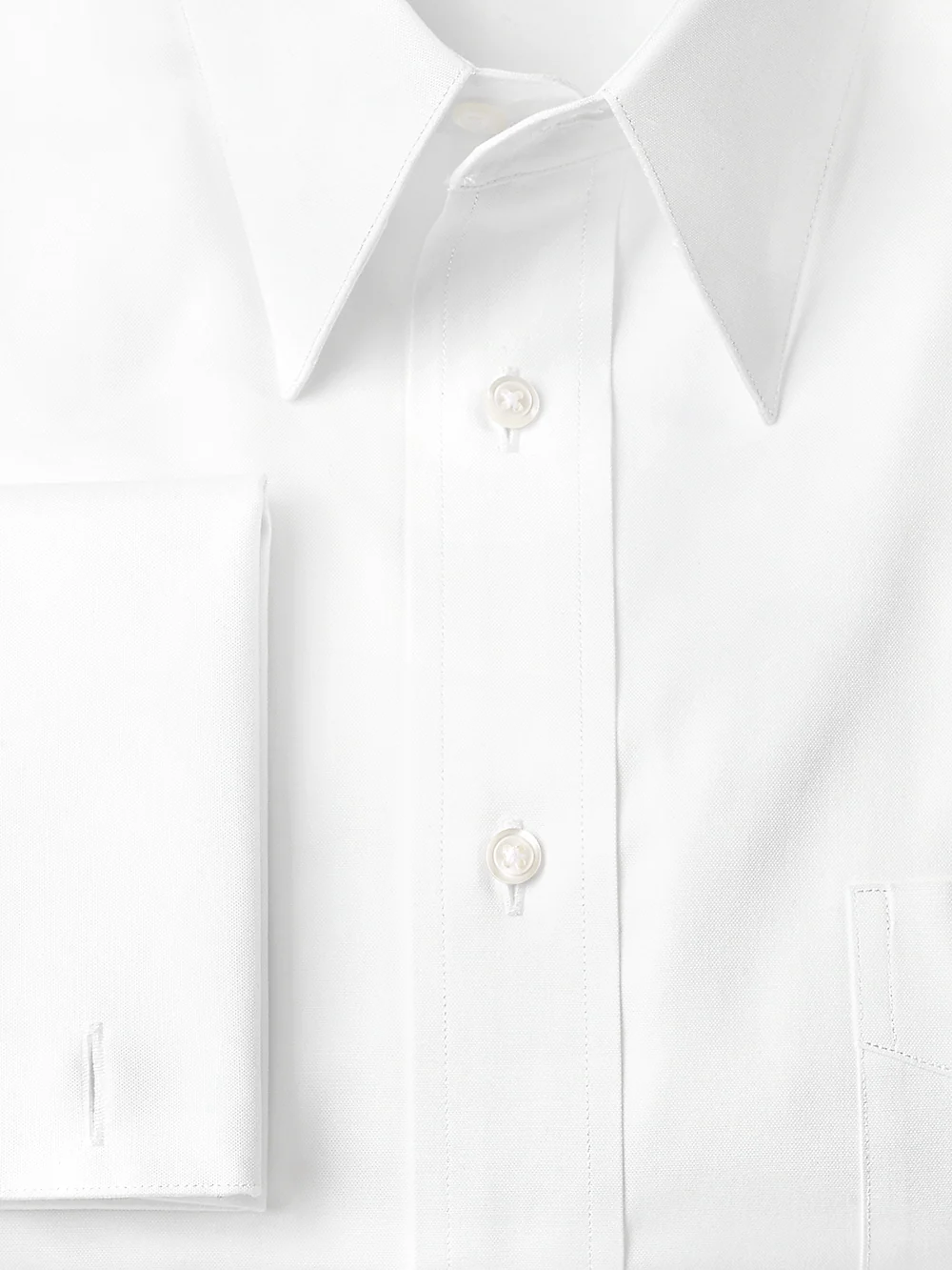 Pure Cotton Pinpoint Edge-stitched Straight Collar French Cuff Dress Shirt - White - Image 3