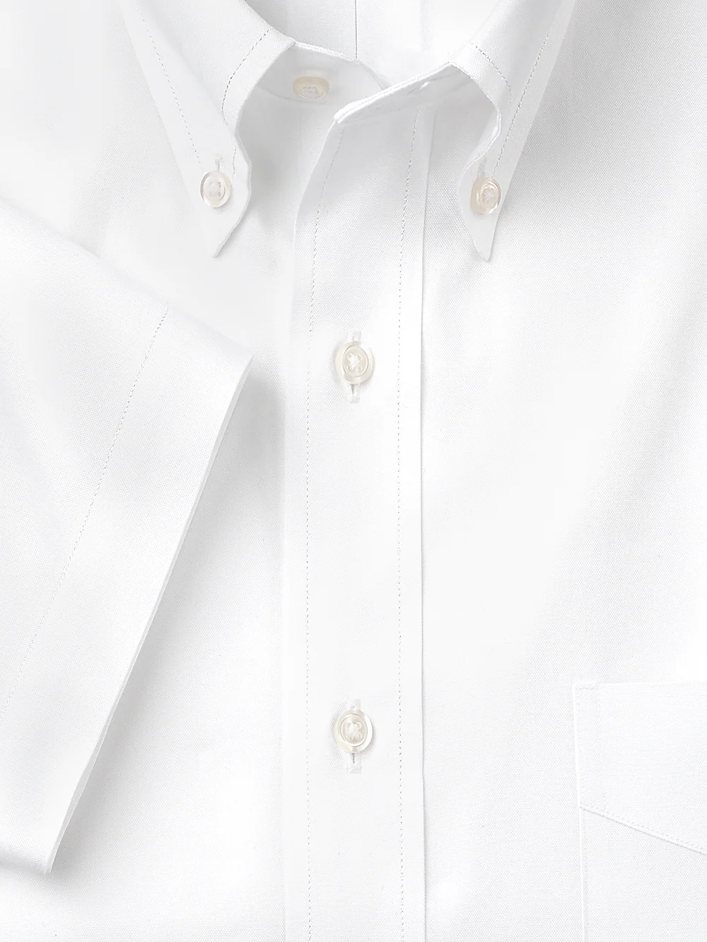 Pure Cotton Pinpoint Solid Color Button Down Collar Short Sleeve Dress Shirt - White - Image 2