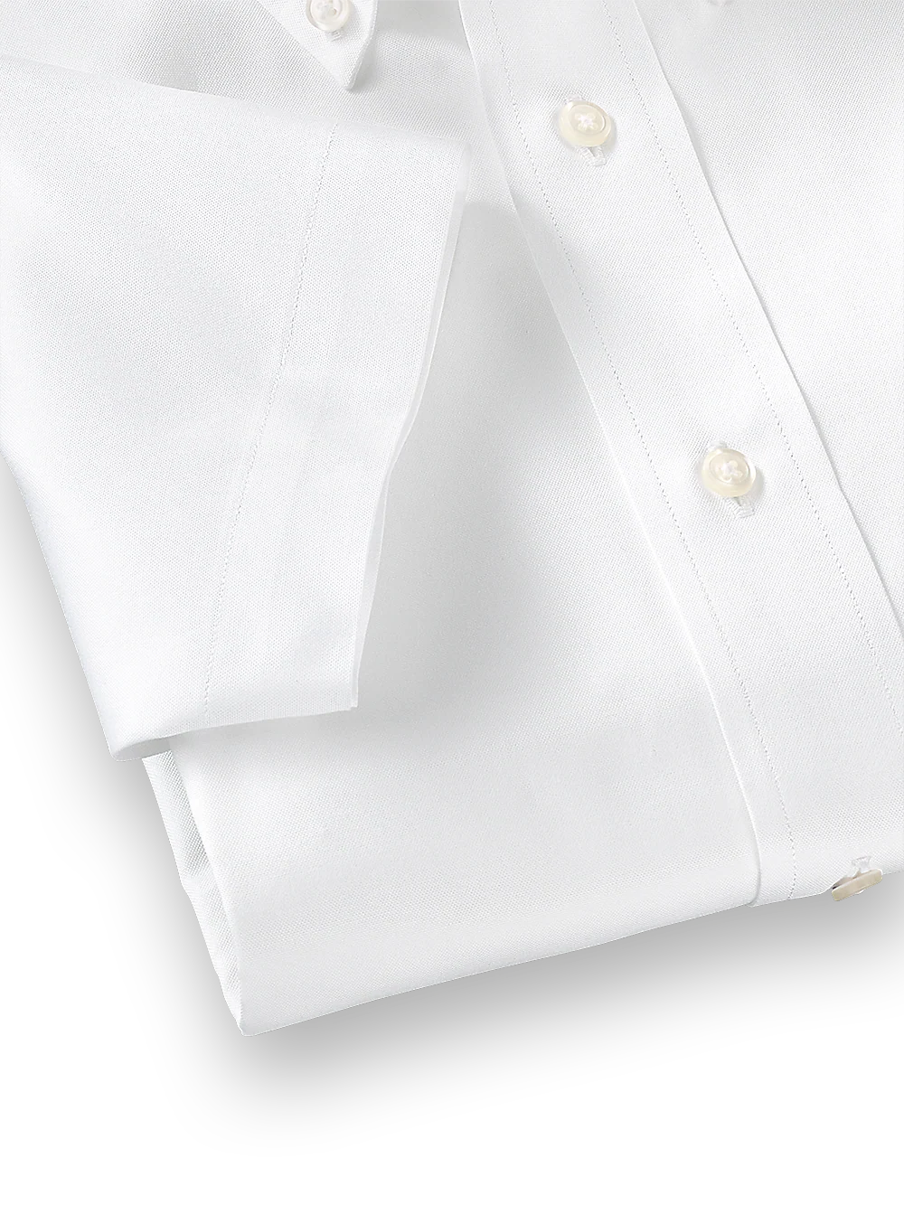 Pure Cotton Pinpoint Solid Color Button Down Collar Short Sleeve Dress Shirt - White - Image 4