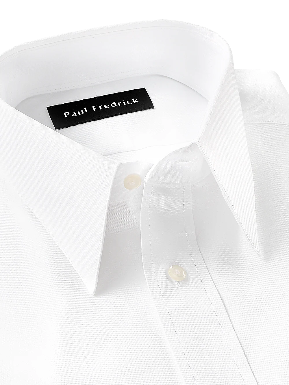 Pure Cotton Pinpoint Solid Color Edge-stitched Straight Collar Dress Shirt - White - Image 3
