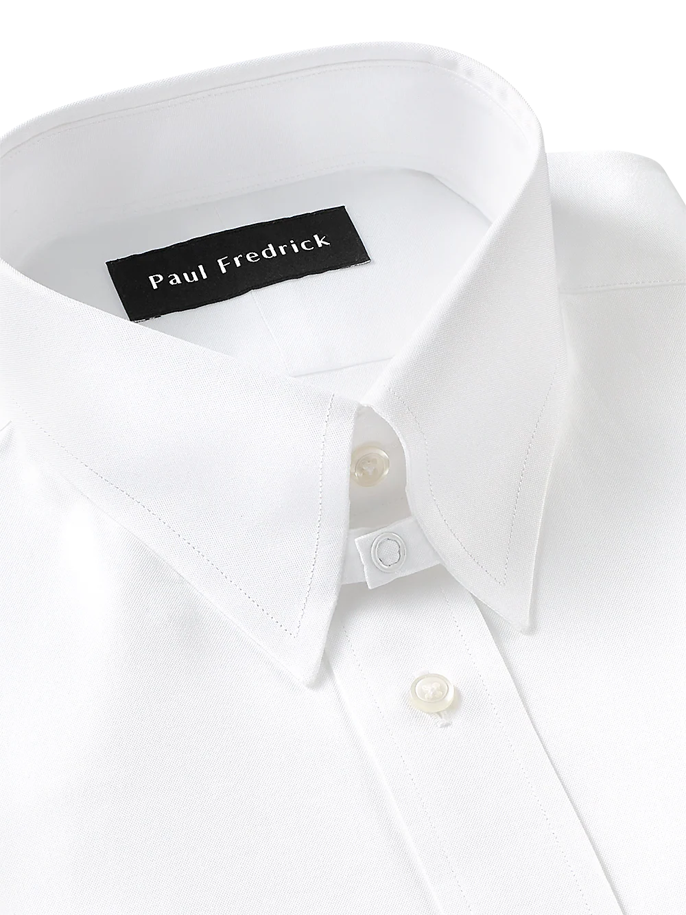 Pure Cotton Pinpoint Solid Color Snap Tab Collar Dress Shirt - Blue - Image 3