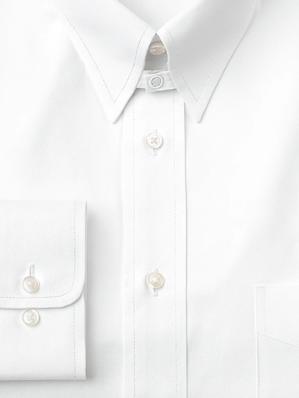 Pure Cotton Pinpoint Solid Color Snap Tab Collar Dress Shirt - Blue Stripe - Image 2