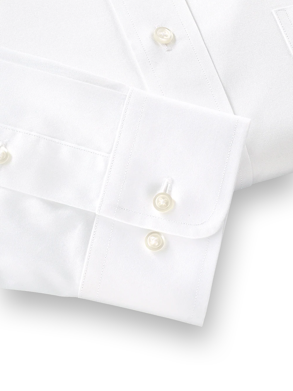 Pure Cotton Pinpoint Solid Color Snap Tab Collar Dress Shirt - White - Image 4