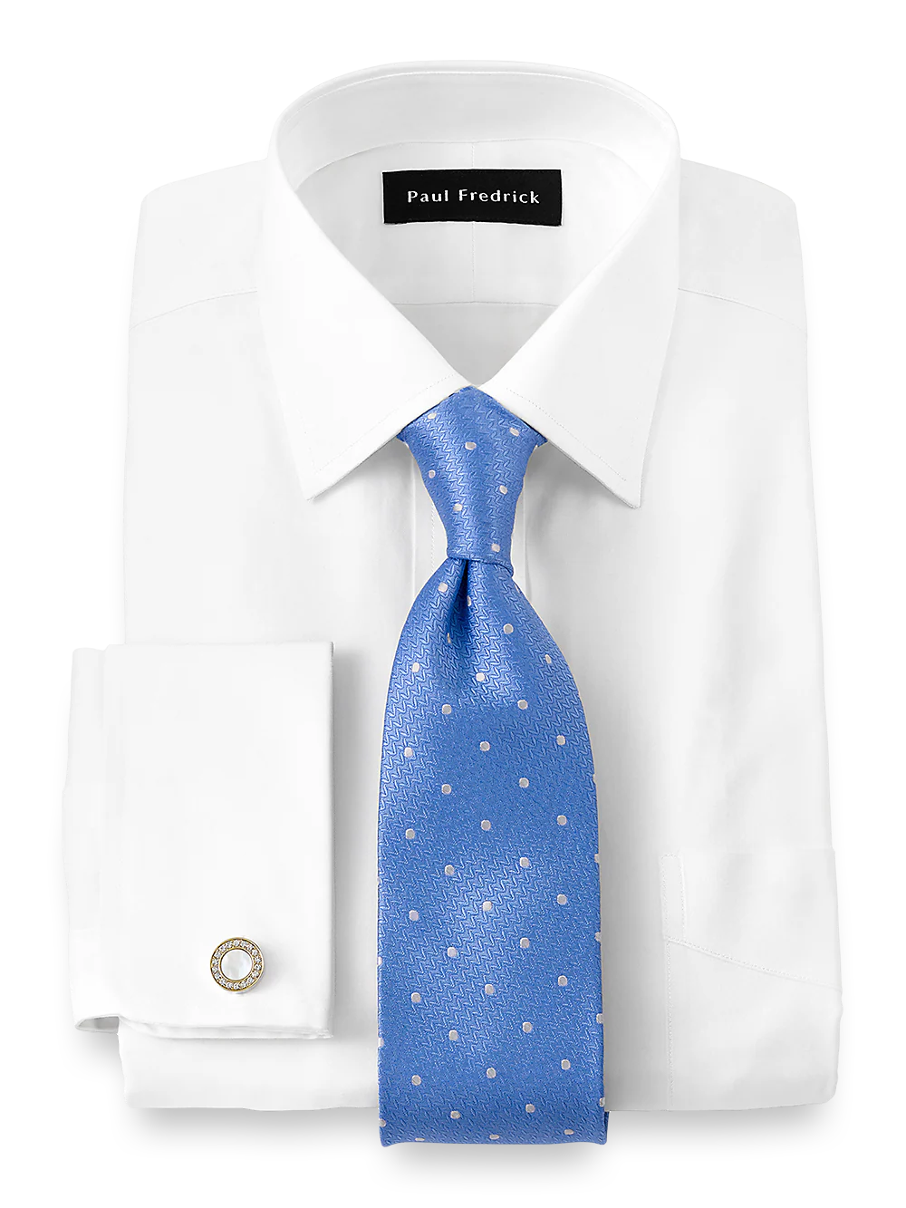 Pure Cotton Pinpoint Solid Color Spread Collar French Cuff Dress Shirt - White - Image 2