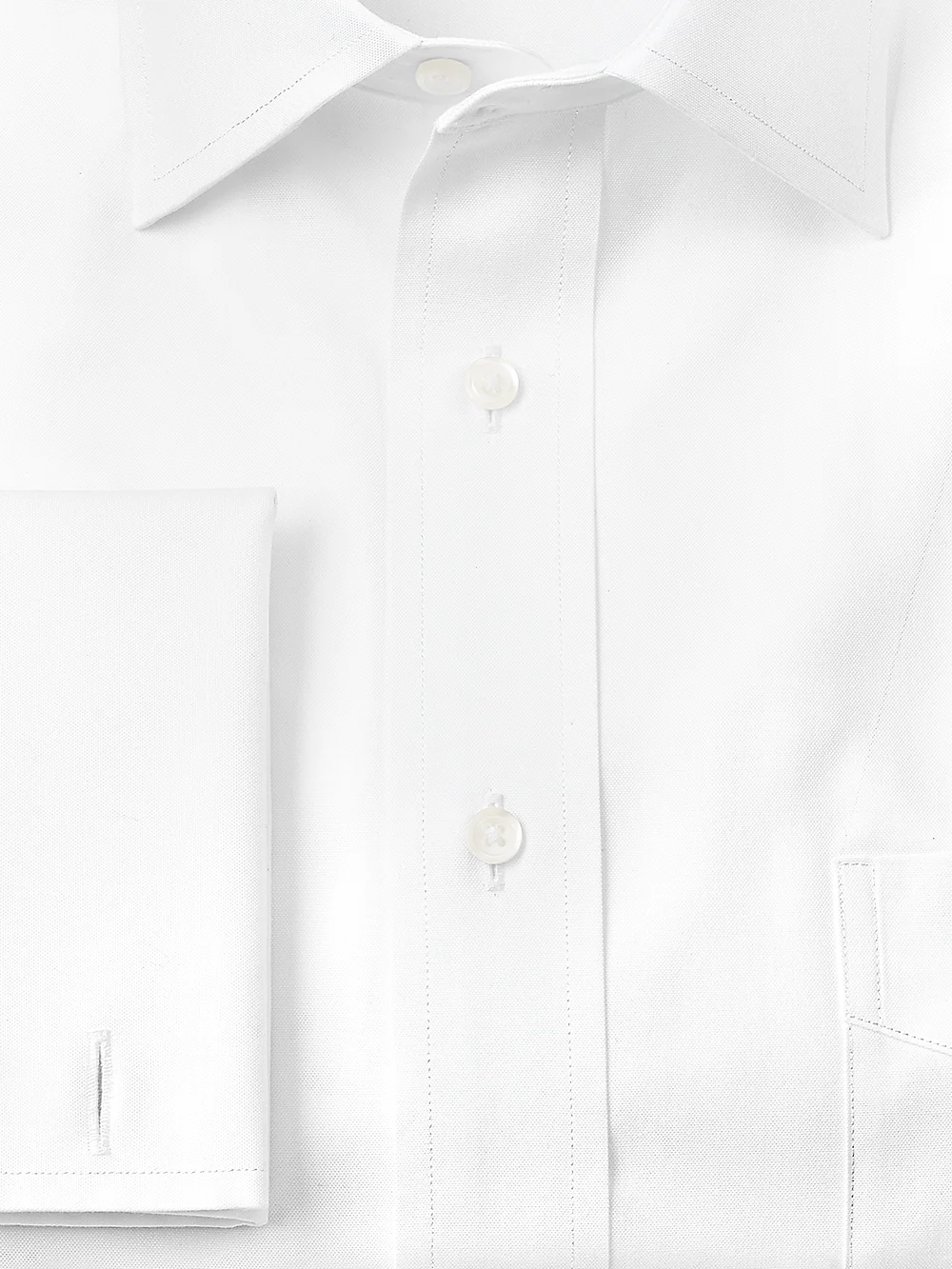 Pure Cotton Pinpoint Solid Color Spread Collar French Cuff Dress Shirt - White - Image 3