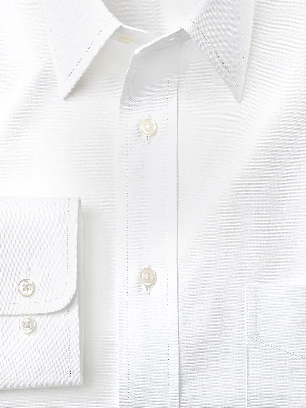 Pure Cotton Pinpoint Solid Color Straight Collar Dress Shirt - White - Image 2