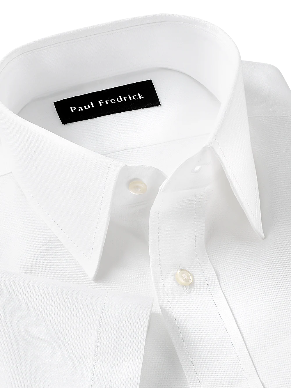 Pure Cotton Pinpoint Solid Color Straight Collar Short Sleeve Dress Shirt - White - Image 3