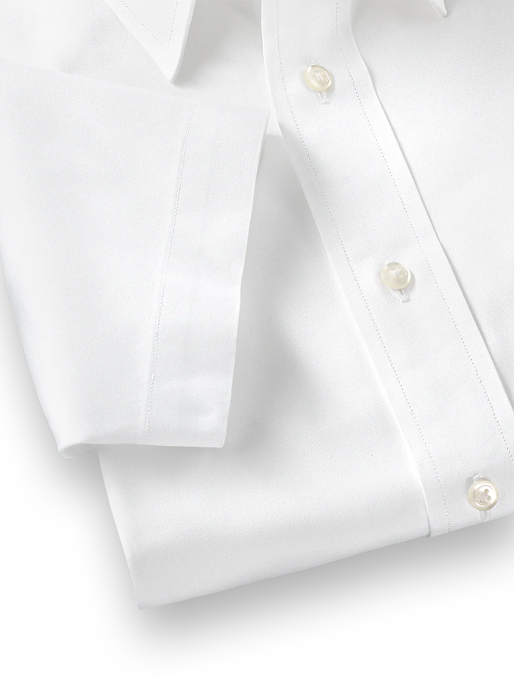 Pure Cotton Pinpoint Solid Color Straight Collar Short Sleeve Dress Shirt - White - Image 4