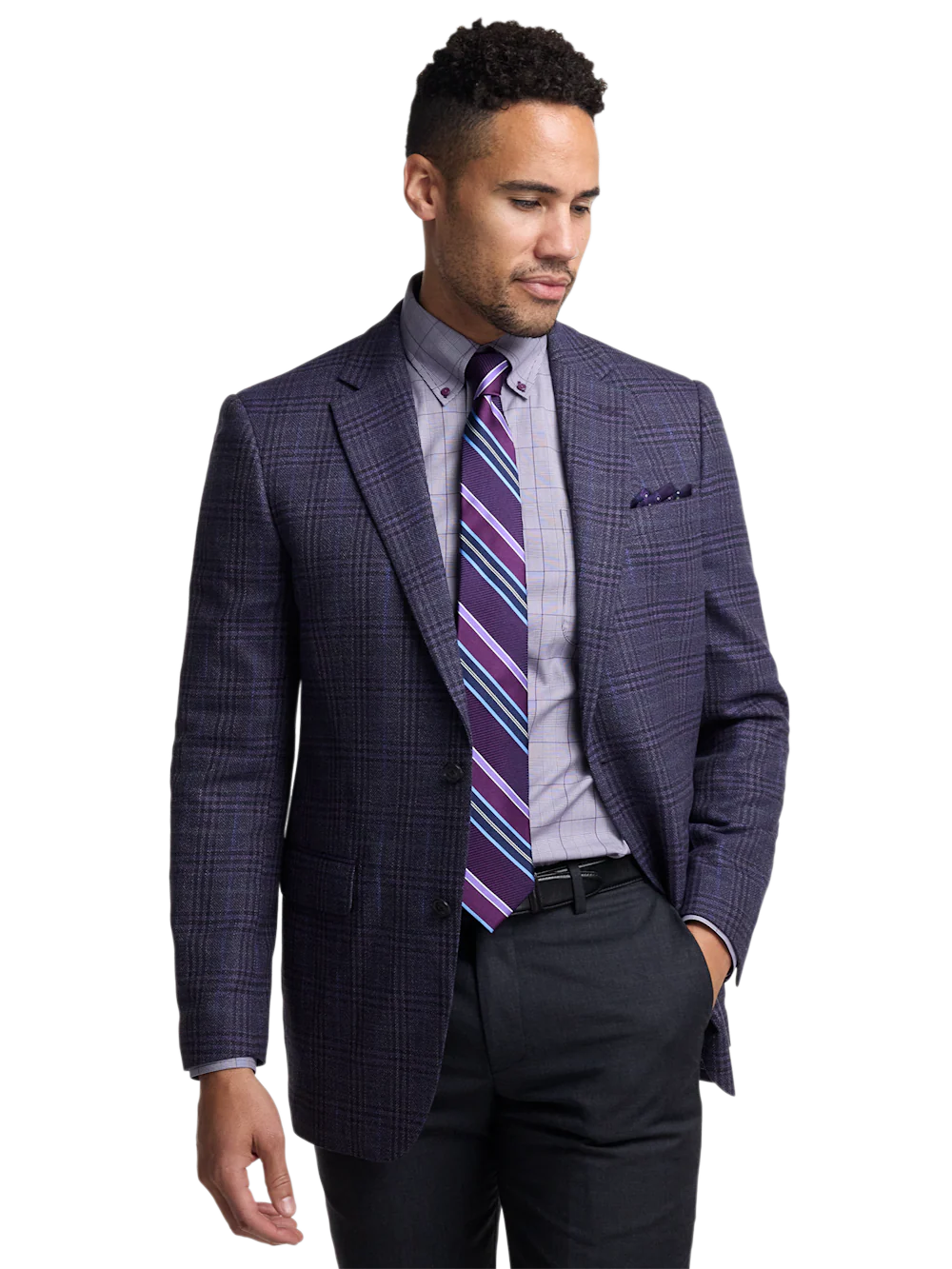 Purple Cotton Blend Single Breasted Notch Lapel Sport Coat - Purple - Image 3