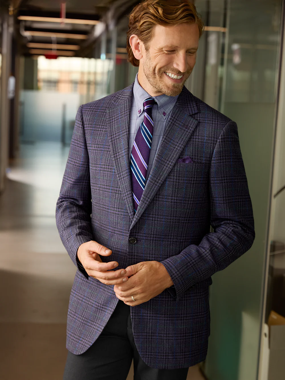 Purple Cotton Blend Single Breasted Notch Lapel Sport Coat - Purple - Image 9