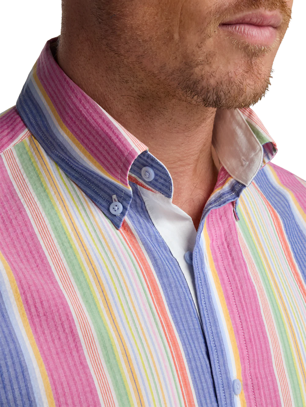 Seersucker Stripe Dress Shirt With Contrast Trim - Multi - Image 3