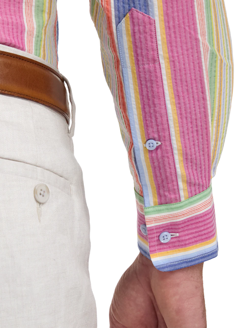 Seersucker Stripe Dress Shirt With Contrast Trim - Multi - Image 4