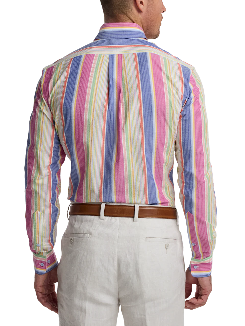 Seersucker Stripe Dress Shirt With Contrast Trim - Multi - Image 5