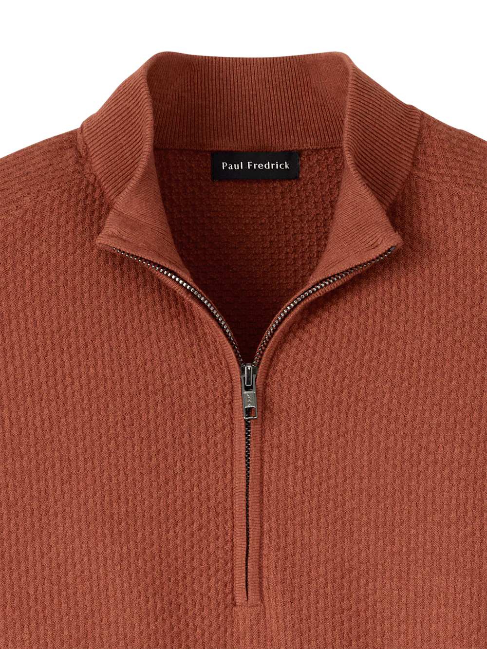 Silk Cotton Cashmere Quarter Zip Mock Neck Sweater - Terracotta - Image 6