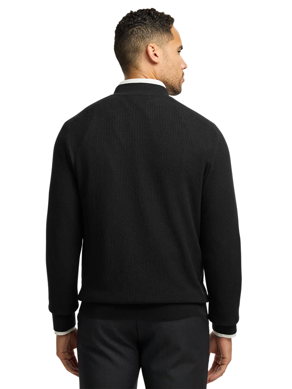 Silk Cotton Cashmere Quarter Zip Mock Neck Sweater - Black - Image 5