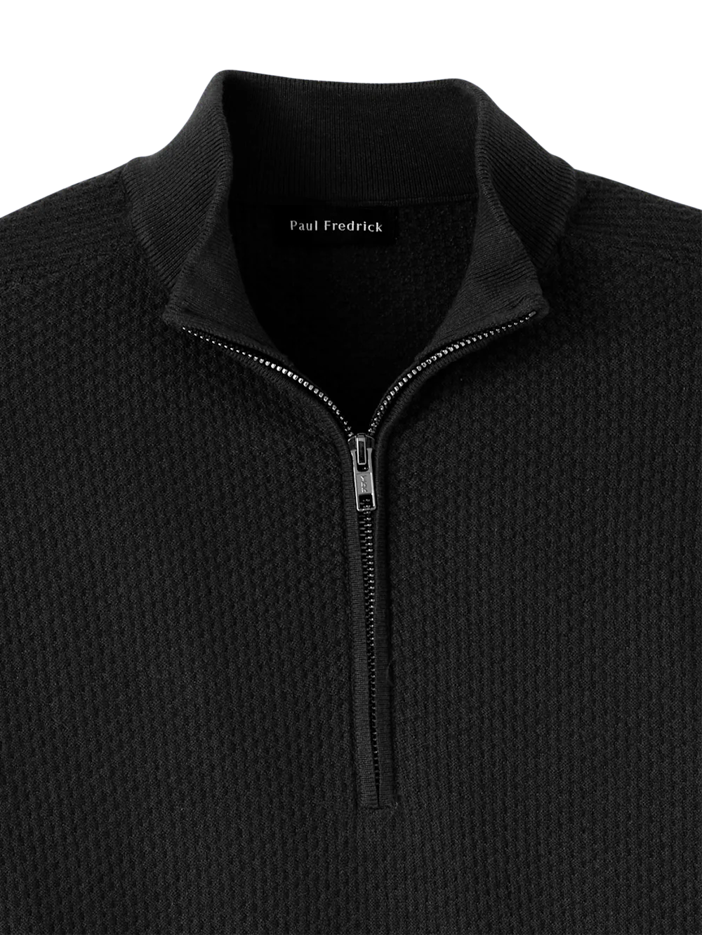 Silk Cotton Cashmere Quarter Zip Mock Neck Sweater - Black - Image 6
