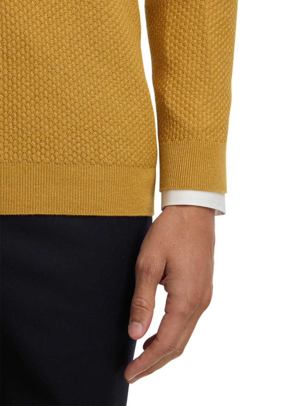 Silk Cotton Cashmere Quarter Zip Mock Neck Sweater - Gold - Image 4