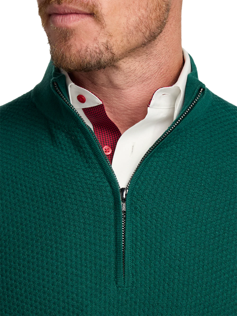 Silk Cotton Cashmere Quarter Zip Mock Neck Sweater - Green - Image 3