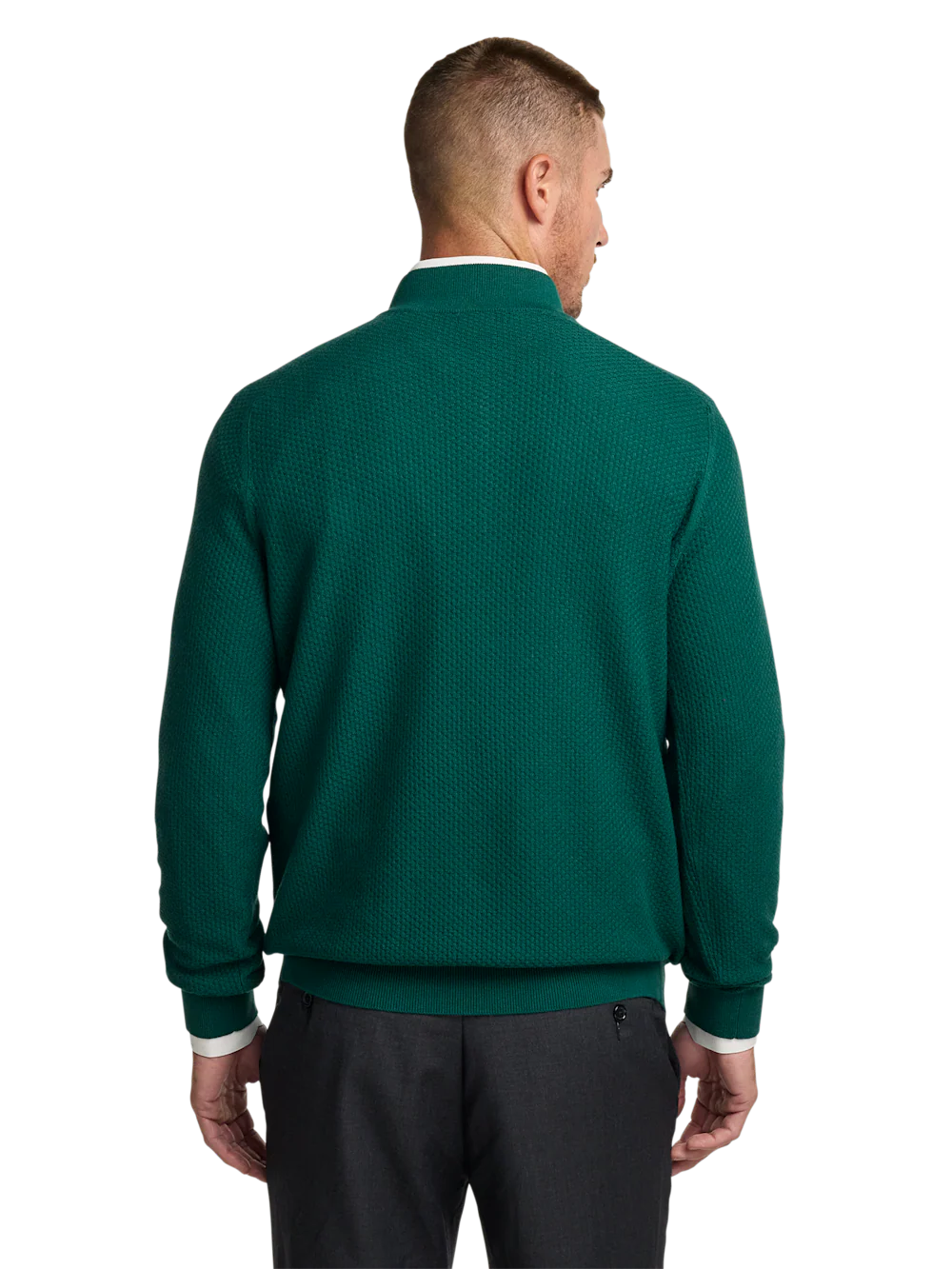 Silk Cotton Cashmere Quarter Zip Mock Neck Sweater - Green - Image 5