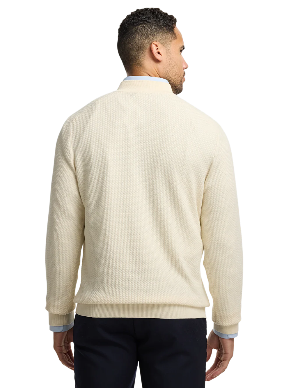 Silk Cotton Cashmere Quarter Zip Mock Neck Sweater - Ivory - Image 5