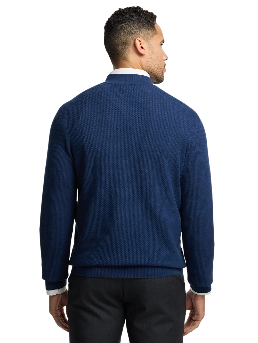 Silk Cotton Cashmere Quarter Zip Mock Neck Sweater - Navy - Image 5