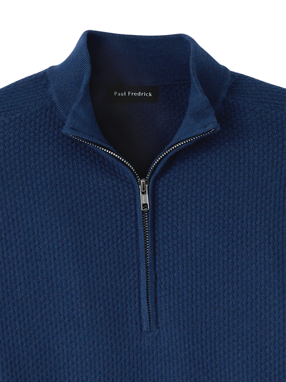 Silk Cotton Cashmere Quarter Zip Mock Neck Sweater - Navy - Image 6