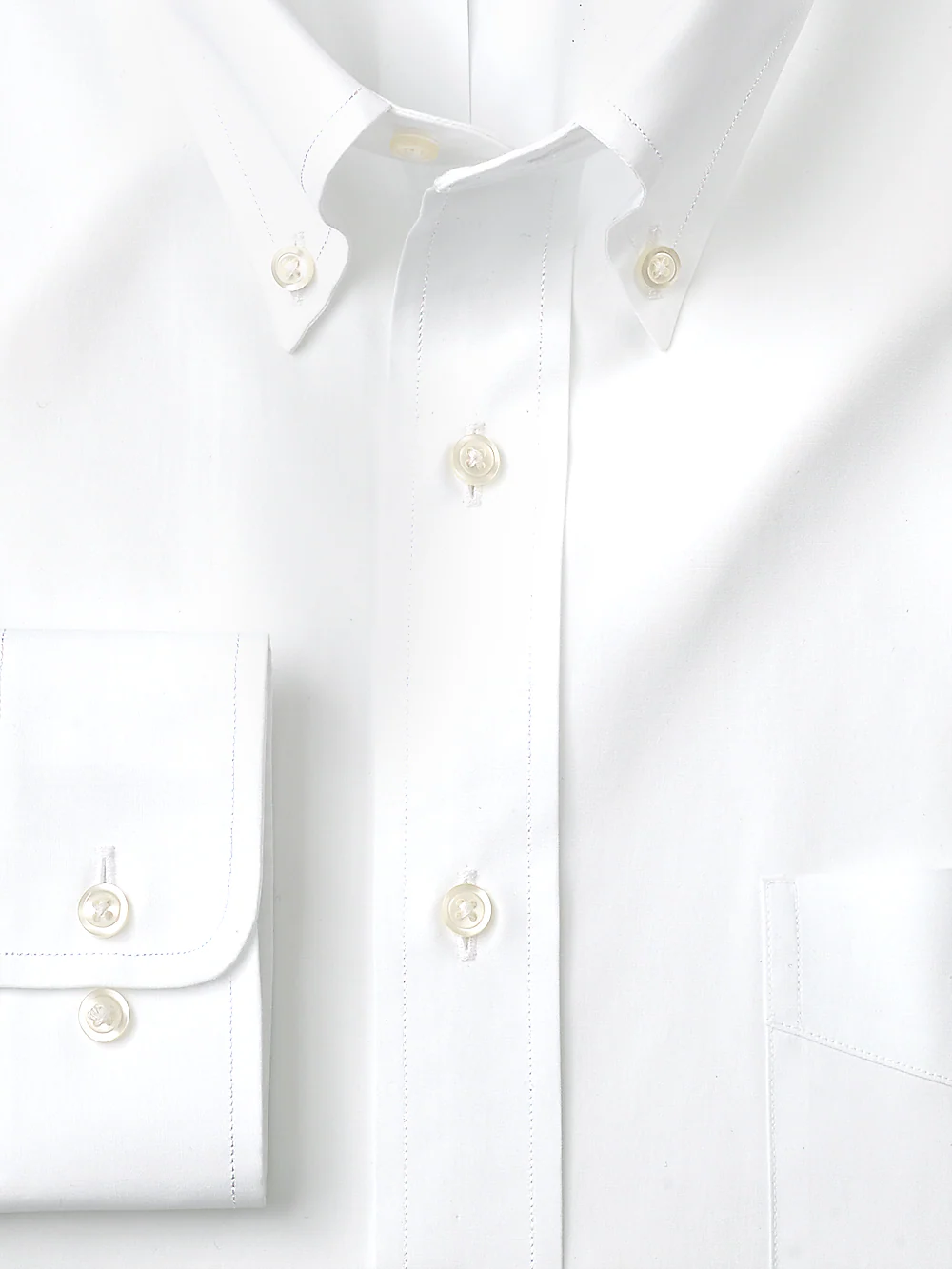 Slim Fit Pure Cotton Broadcloth Solid Color Button Down Collar Dress Shirt - Blue - Image 2