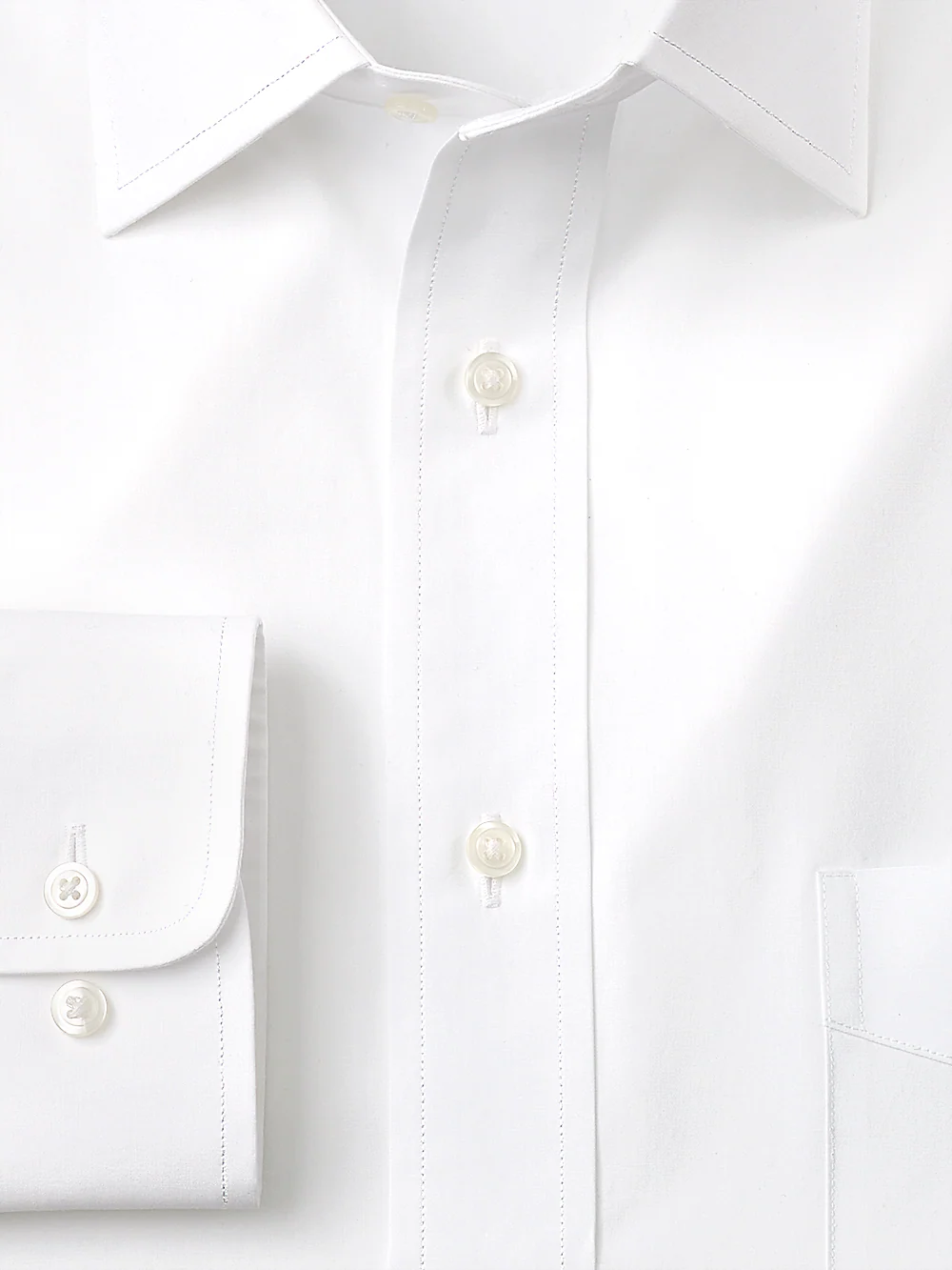Slim Fit Pure Cotton Broadcloth Solid Color Spread Collar Dress Shirt - White - Image 2