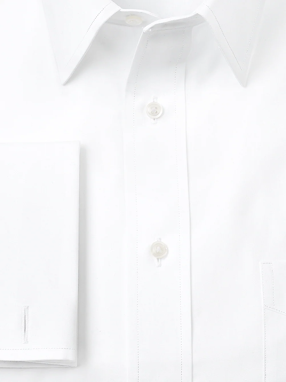 Slim Fit Pure Cotton Broadcloth Straight Collar French Cuff Dress Shirt - White - Image 3