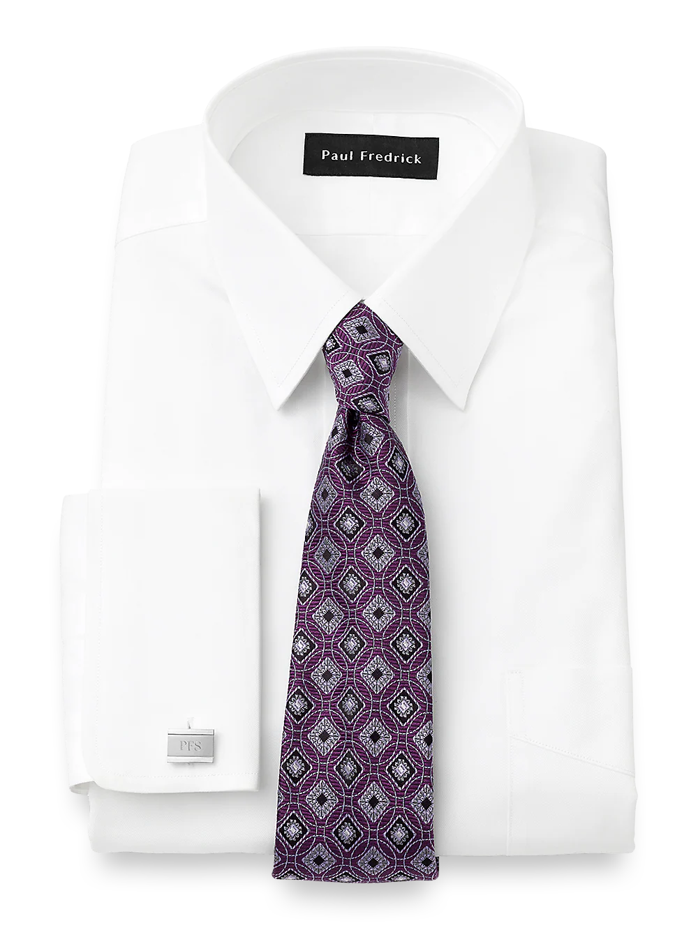 Slim Fit Superfine Egyptian Cotton Solid Straight Collar French Cuff Dress Shirt� - White - Image 2