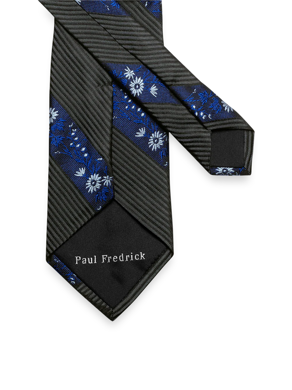 Stripe/Floral Woven Silk Tie - Black/blue - Image 3