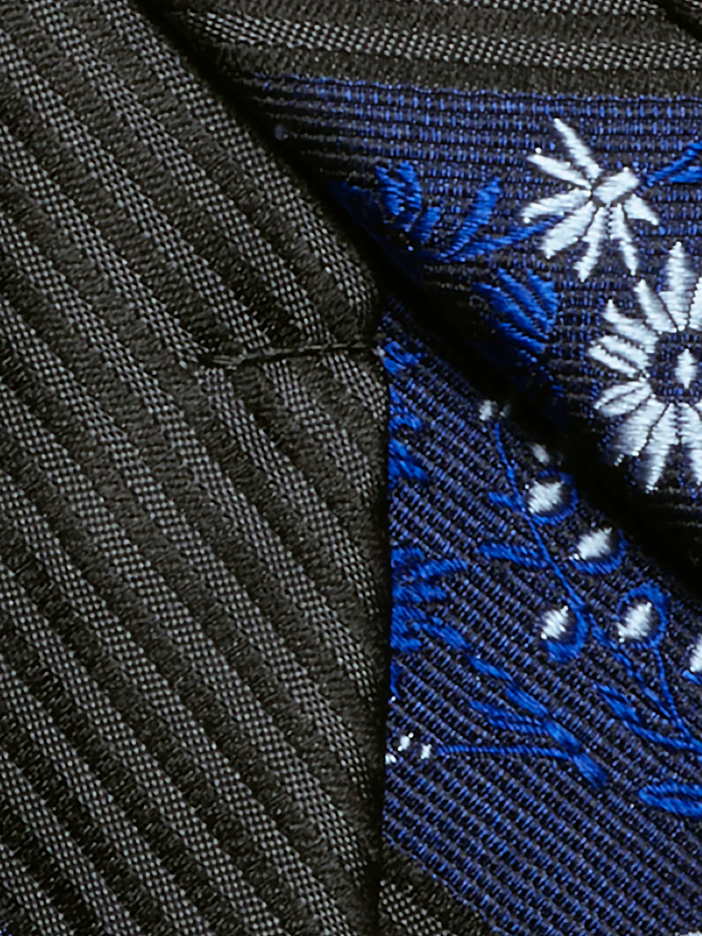 Stripe/Floral Woven Silk Tie - Black/blue - Image 4