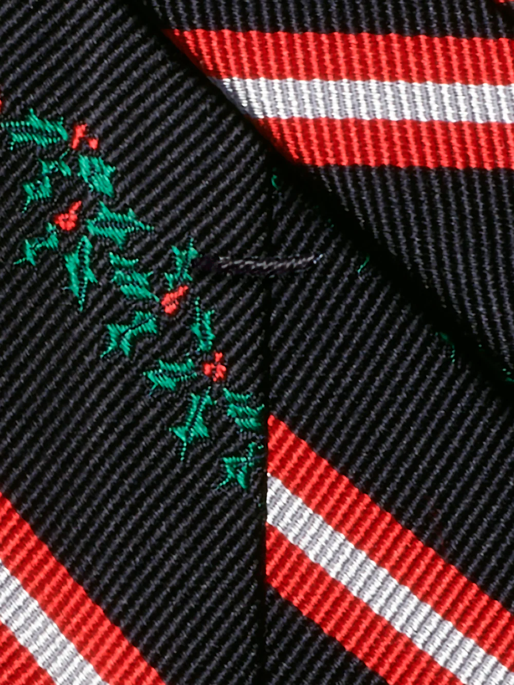 Stripe/Holly Woven Silk Tie - Black Multi - Image 4