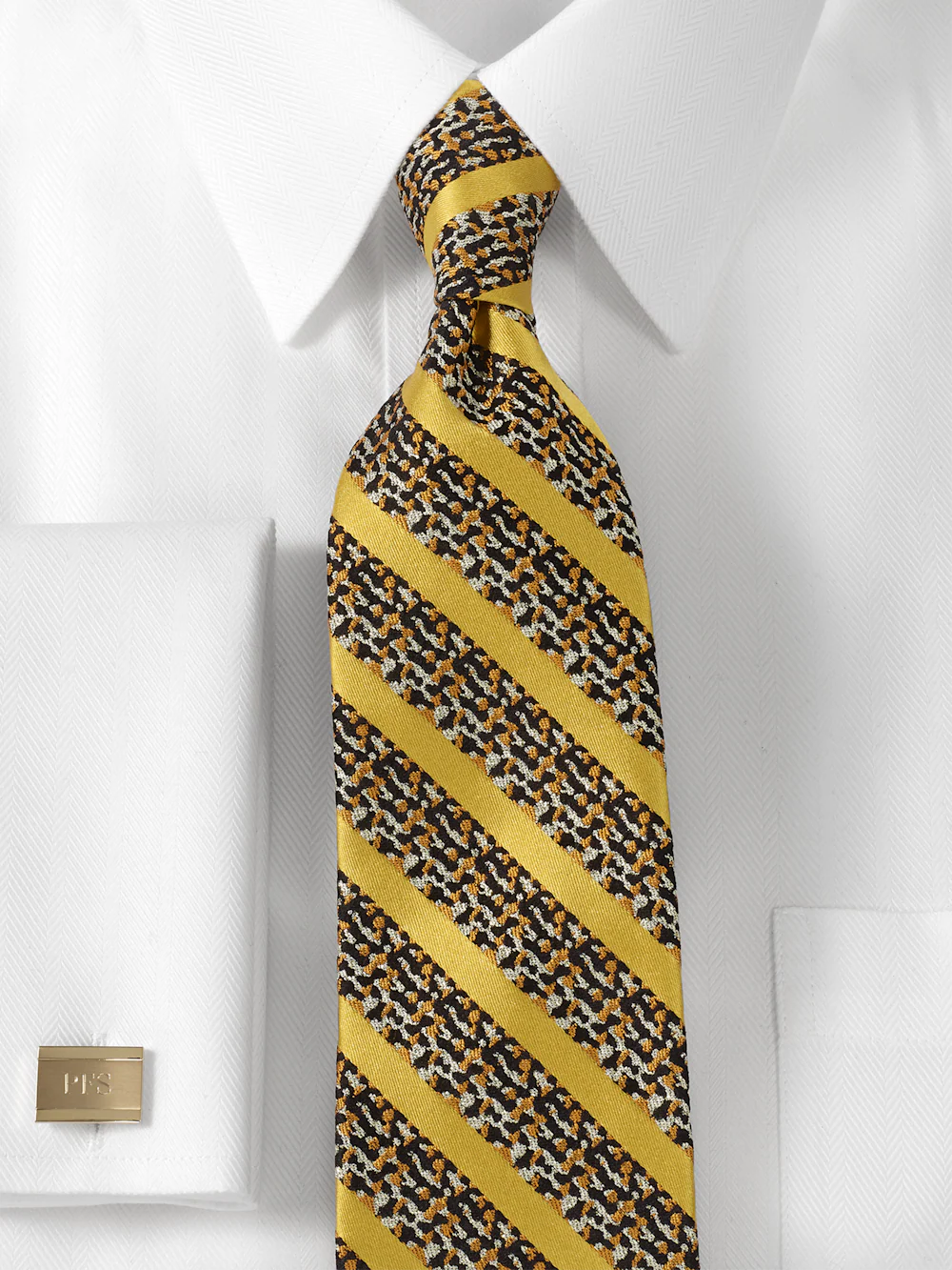Stripe Lurex Woven Silk Tie - Navy/gold - Image 2