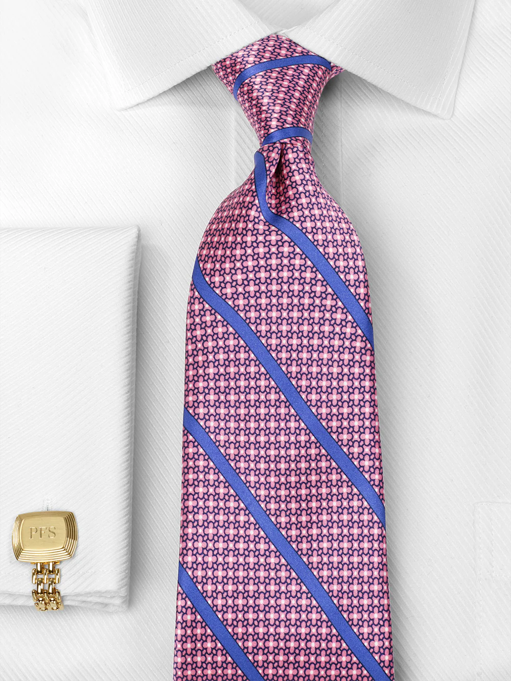 Stripe Printed Italian Silk Tie - Pink/lavender - Image 2
