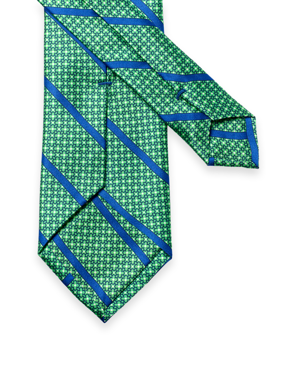 Stripe Printed Italian Silk Tie - Green/blue - Image 3